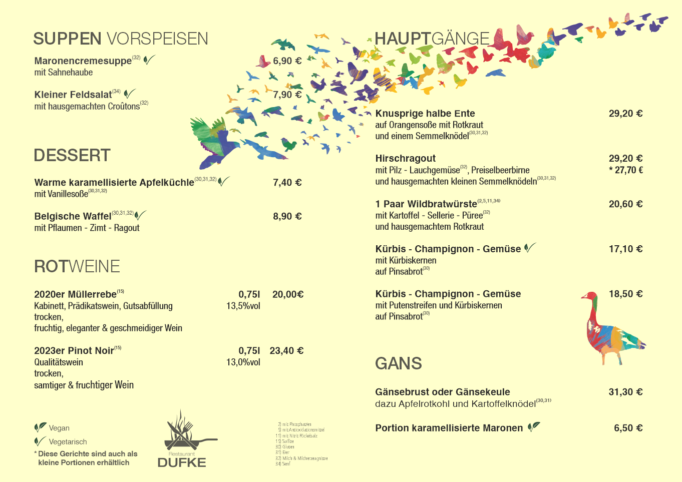 Restaurant DUFKE - GANSWILD Karte 2025