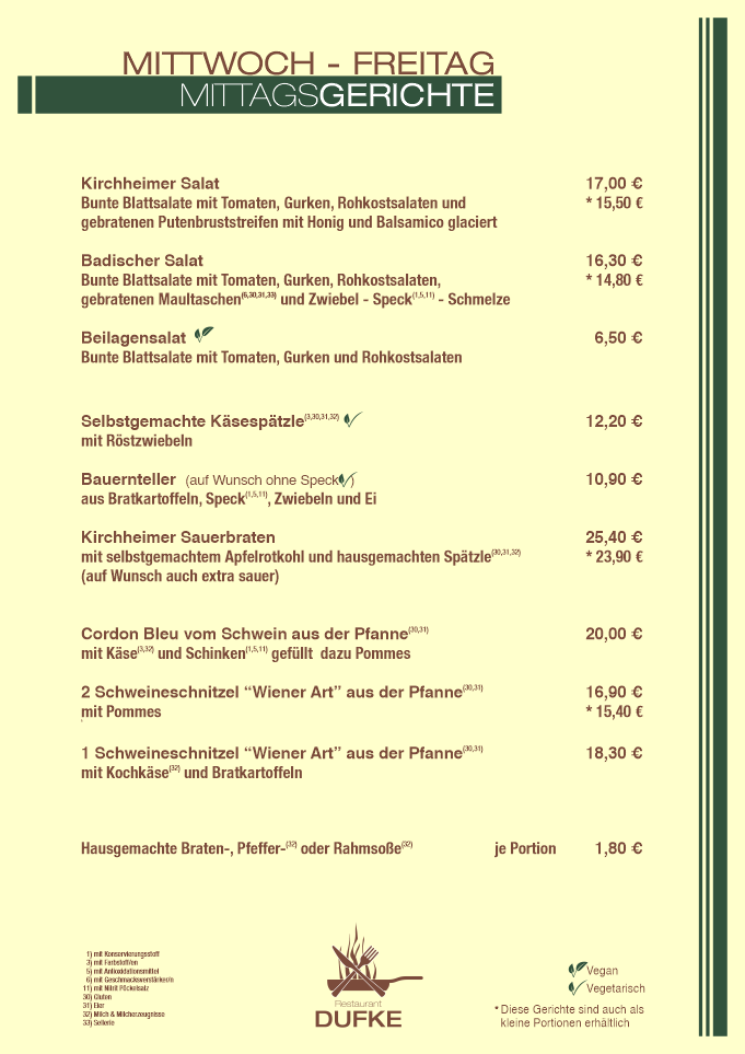 MITTAGSGERICHTE - MITTWOCH bis FREITAG